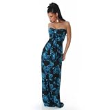 Summer Maxi Dress with blue Roses Black (12958)
