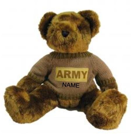 4141LTR0GfL Stuffed 18 plush teddy bear in personalized custom embroidered U.S. Army Desert Sweater