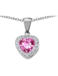 Original Star K (tm) 8mm Heart Shape Created Pink Sapphire Pendant in .925 Sterling Silver