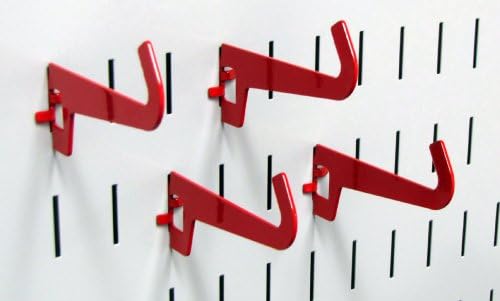 Wall Control Pegboard 3-1/2in Reach Curved Tip Slotted Hook Pack - Slotted Metal Pegboard Hooks for Wall Control Pegboard and Slotted Tool Board - Red