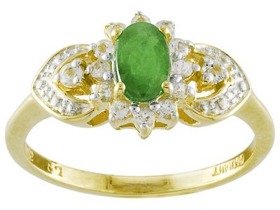 18KT OVER STERLING SILVER .45CT EMERALD WITH .56CTW WHITE TOPAZ RING