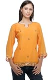 Golden Orange Saree Embroidery Border Ladies Dresses Tunics Tops