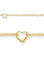 10 Inches 1 Hearts Ankle Bracelet in 14 kt Yellow Gold