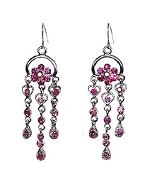 Earrings - E5 - Swarovski Crystal Flower Chandelier ~ Fuchsia