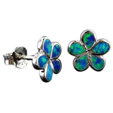 Rhodium Silver Opal 10mm Plumeria Earrings Hawaiian Jewelry