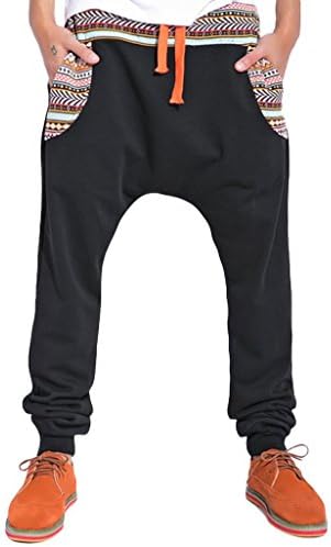 UUROS Men's Retro Print Baggy Harem Pants Street Dance Sweatpants Black XL