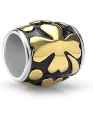 Chuvora Sterling Silver Two Tone Gold Plated Shamrock - Four Leaf Clover Bead Charm Fits Pandora Bracelet
