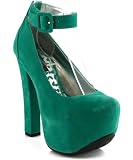 Dollhouse Trigger Ankle Strap Almond Toe Platform Pump SEA GREEN