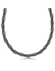 Sterling Silver Rhodium and Ruthenium Plated Bead, Wheat, and Mesh Necklace