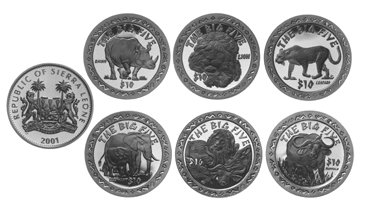 2001 Sierra Leone Unc. Cupro Nickel The Big Five: 6 Coin Set-image