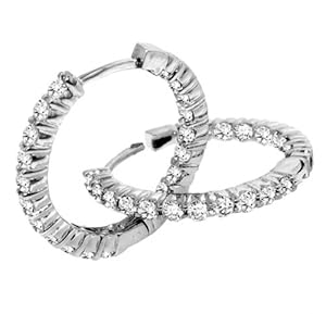 1.80 CT TW Classic Shared Prongs Diamond Inside/Outside Hoop Earrings in 14k White Gold
