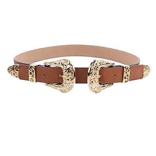 Topme Women Unique Wide Vintage Metal Double Buckle Belt