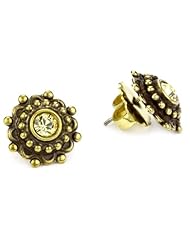 Sorrelli "Water Lily" Crystal and Beaded Edge Stud Gold-Tone Earrings