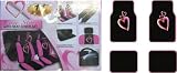 Image of 13-piece Auto Interior Gift Set - 2 Multicolor Hearts Front Low Back Bucket Seat Covers, 2 Multicolor Hearts Head Rest Covers, 1 Multicolor Hearts Steering Wheel Cover, 2 Multicolor Hearts Shoulder Harness Pressure Relief Covers, and a Set of 2 Universal Fit Multicolor Hearts Rubber Floor Mats for Cars / Trucks