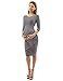 PattyBoutik Mama Striped Elbow Sleeve Maternity Dress (Navy Blue and Gray S)