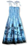 Pineapple's View Spaghetti Strap Hawaiian Aloha Smocked Sun Dress in Blue - L