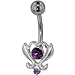 pug19  - Belly Navel Rings Blooming Heart Purple Crystal Birthstones