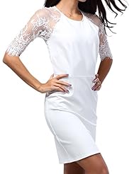 Sexy Sheer Lace Stretchy Elbow Length Sleeves Nylon/Spandex Round Neck Bodycon Dress/Midi Dress 