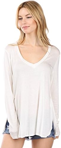 Le More V-neck Hi-Low Long Sleeves Round Edge Top Small Off White