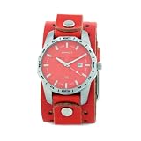 Nemesis Men's R027R Classic Stainless Steel Red Sporty Leather Cuff Watch