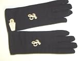 G111, Black Wool Jersey Gloves with Ivory Monogram for Men Women and Teens