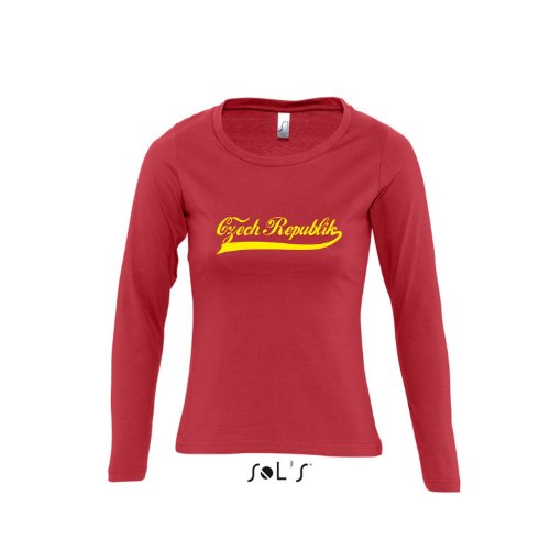 Tschechien Oldschool Czech Republic LÄNDERSHIRT EM / WM FAN Trikot – Damen Langarm Longsleeve T-Shirt S-XL , red – gelb , XL