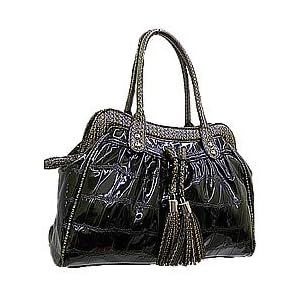 FF5830-BLK. *CLEARANCE*Croco Embossed Faux Patent Leather Satchel Bag-Black The Measurement: 15(L) x 11(H) x 5.5(W). Zipper Closure. Double Shoulder Straps. tote bag lady girl woman women hand handbag shoulder hersta