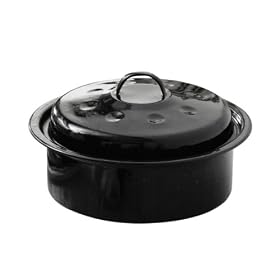 Premier Housewares Enamel Round Casserole Dish Speckled with Lid, Black