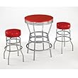 Soda Shoppe Bar Table and 2 Stools - Red with Silver Base