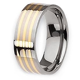14k Gold Inlaid Flat Polished Titanium Ring (8.0 mm) With Wood Box - Sizes 6-13