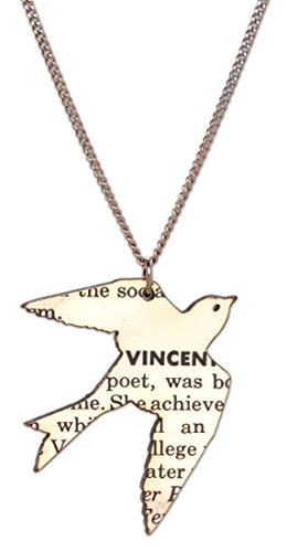 Made From Books 1.5" Sparrow on 30" Gunmetal Link Chain (Text)