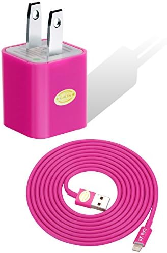 6Ft (2m) Top Quality Lightning USB Data Cable & Rapid Wall Home Travel Adapter Charger for iPhone 6 6Plus, iPhone 5 5s 5c iPad 4th Gen, iPad Mini, iPad Air, iPod touch 5th Gen, and iPod nano 7th Gen(hotpink)