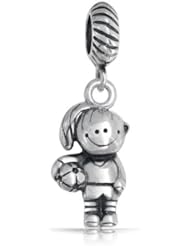 Bling Jewelry 925 Silver Soccer Ball Girl Dangle Charm Sports Bead Fits Pandora