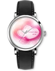SPRAWL Aanalog Fashion Series Silver Ladies Watches of Genuine Black Leather Strap,Unique Wrist Watch for Women Girls Designed with Valentines day