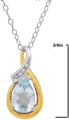 Sterling Silver and 10K Gold Aquamarine and Diamond Pendant (1ct tw)