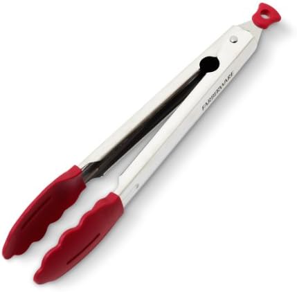 Farberware Color Stainless Steel Locking Tongs with Nylon Head (11-Inch, Red)