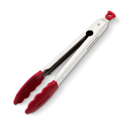 Farberware Color Stainless Steel Locking Tongs with Nylon Head (11-Inch, Red)
