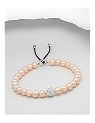 Peach Cotton Simulated Pearls Bracelet In White Base