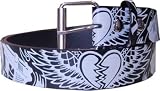 Black WINGED BROKEN HEART TRUST NO ONE Design Genuine Leather Punk Rock Belt