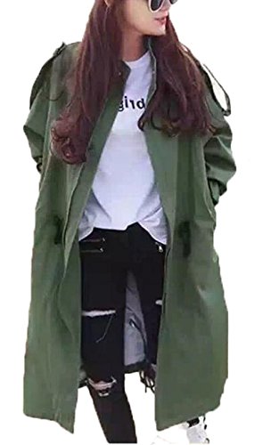 (ドチィン)DaoCheng レディース 秋 ロング丈 アウター 無地 長袖 ドルマン スリーブ スタンドカラー トレンチコート ウエストゴム 着痩せ アウター レディース 秋 カジュアル ゆったり アウター ロング丈 通勤 通学 ロング丈 アウター レディース