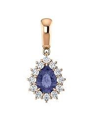 18K Rose Gold 7.00x5.00mm Pear Cut Iolite and Diamond Pendant -- LIFETIME WARRANTY