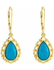 14K Yellow Gold Chinese Turquoise Earrings -- LIFETIME WARRANTY