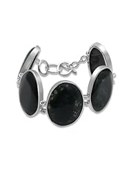 Rhodium Plated Brass with Green Agates Bracelet, 9"