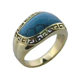 Turquoise Rivus with Greek Key Border Ring, 14k Gold by 