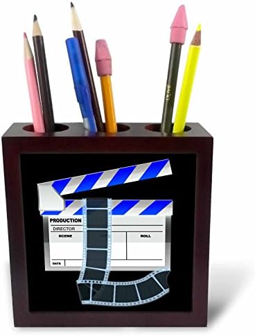 Anne Marie Baugh Hollywood - Blue and White Movie Clapboard - 5 inch tile pen holder (ph_101294_1)