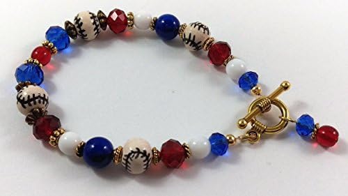 Red and Blue Beaded Baseball Bracelet