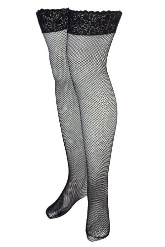 Black Fish Net Lace Top Hold Ups - Size 22-26