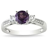 10K White Gold, Diamond, Sapphire, and Alexandrite Ring, (.05 cttw, GH Color, I2-I3 Clarity)