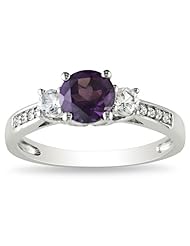 10k White Gold Created Alexandrite, Created White Sapphire and Accent Diamond Ring (0.05 Cttw, G-H Color, I2-I3 Clarity)