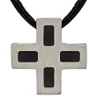 Faithful Fashion: Titanium Brushed Finish and Black Rubber-inlay Square Cross Pendant on a Black Cord for Men